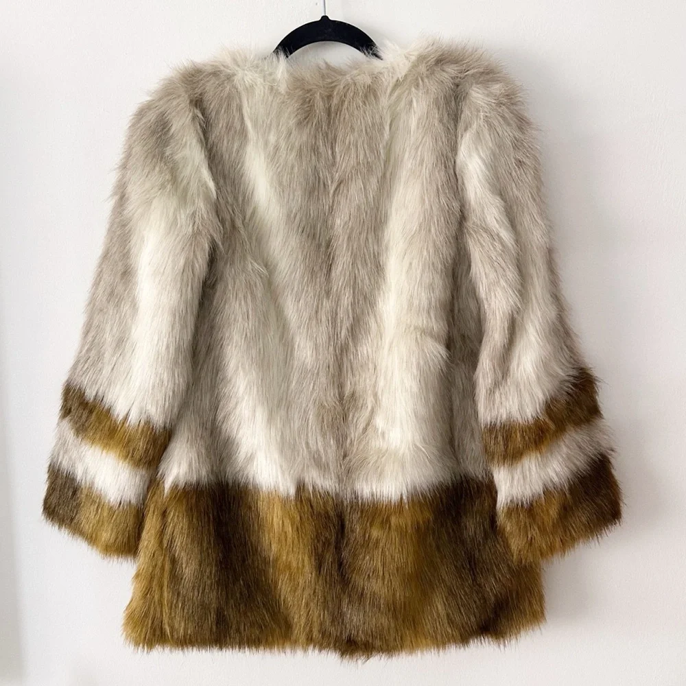 Whistles Duvall Faux Fur Jacket two tone‎ cream and tan size XS
